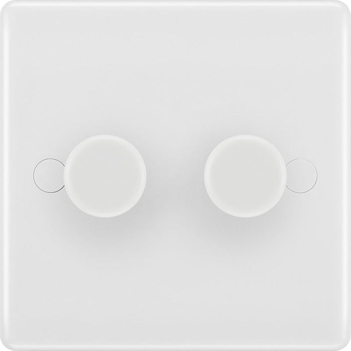 BG 882 White Round Edge 2-Way Double Trailing Edge Dimmer Push On/Off - westbasedirect.com