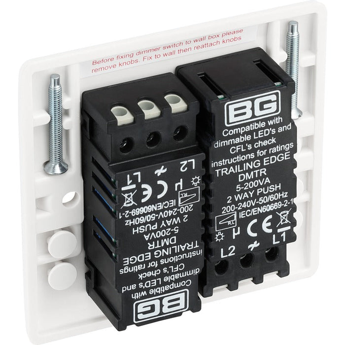 BG 882 White Round Edge 2-Way Double Trailing Edge Dimmer Push On/Off - westbasedirect.com