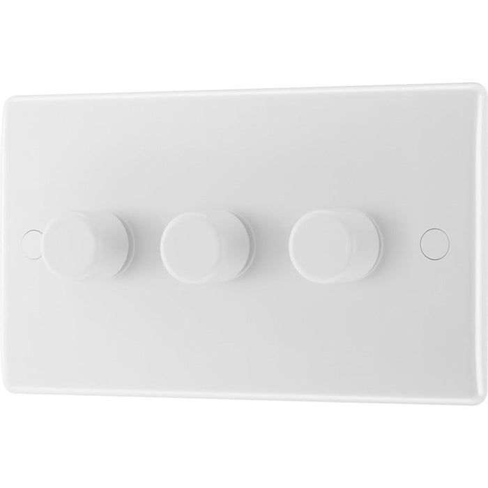 BG 883 White Round Edge 2-Way Triple Trailing Edge Dimmer Push On/Off - westbasedirect.com