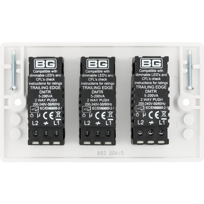 BG 883 White Round Edge 2-Way Triple Trailing Edge Dimmer Push On/Off - westbasedirect.com