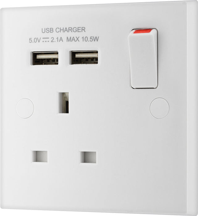 BG 921U2 White Square Edge 13A SP Single Socket + 2x USB - westbasedirect.com
