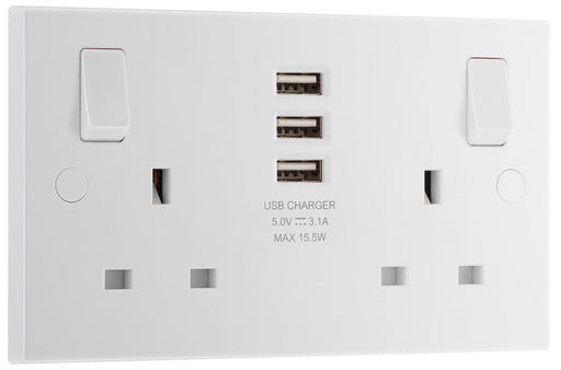 BG 922U33 White Square Edge 13A Double Socket + 3x USB - westbasedirect.com