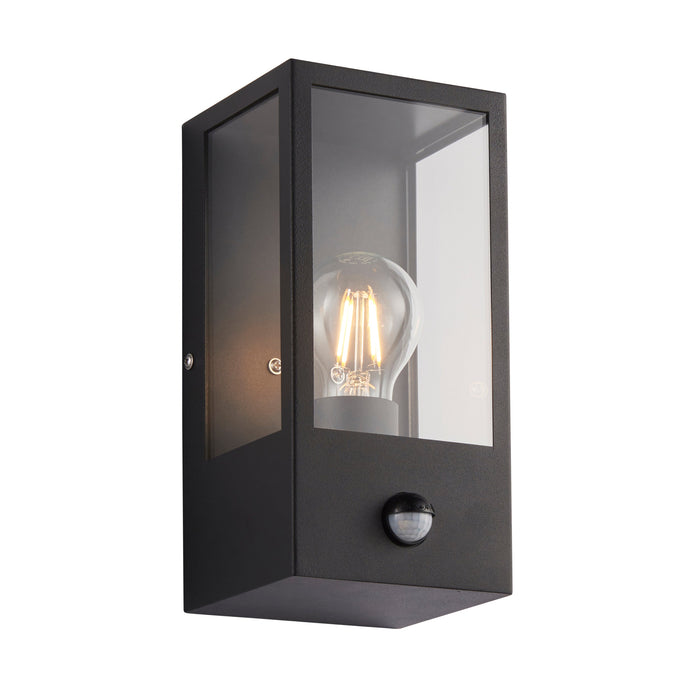 Saxby 94348 Breton PIR wall Black IP44 28W Matt black paint & clear glass 28W E27 Eco GLS (Required) - westbasedirect.com