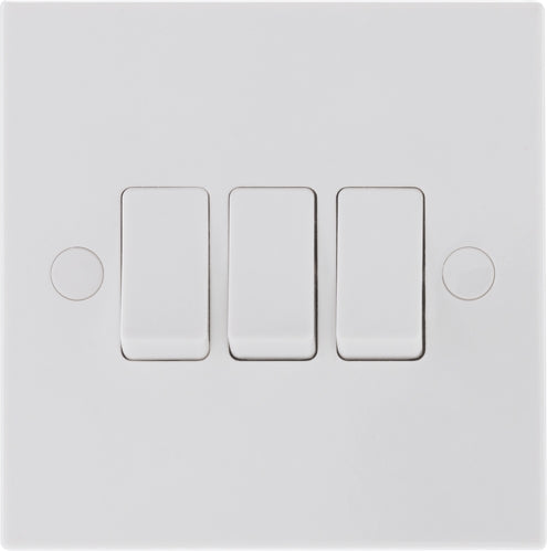 BG 943 White Square Edge Triple Light Switch 10A - westbasedirect.com
