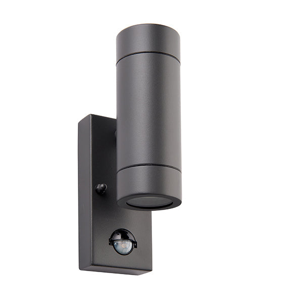 Saxby 94793 Palin PIR 2lt wall IP44 7W Anthracite grey & clear glass 2 x 7W LED GU10 (Required) - westbasedirect.com