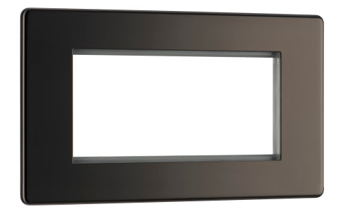 BG FBNEMR4 Flatplate Screwless Quad Euro Module Faceplate - Black Nickel - westbasedirect.com