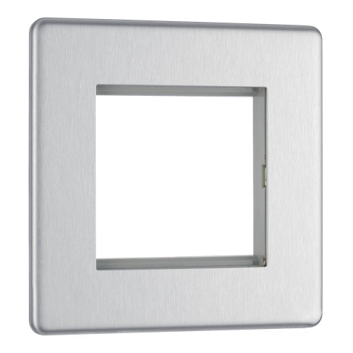 BG FBSEMS2 Flatplate Screwless Twin Euro Module Faceplate - Brushed Steel - westbasedirect.com