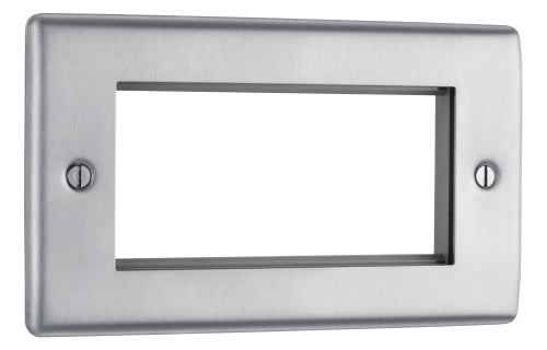 BG NBSEMR4 Nexus Metal Quad Euro Module Faceplate - Brushed Steel - westbasedirect.com
