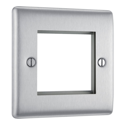 BG NBSEMS2 Nexus Metal Twin Euro Module Faceplate - Brushed Steel - westbasedirect.com
