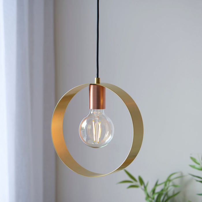 Endon 97664 Hoop 1lt Pendant Brushed brass, nickel & copper plate 10W LED E27 (Required) - westbasedirect.com