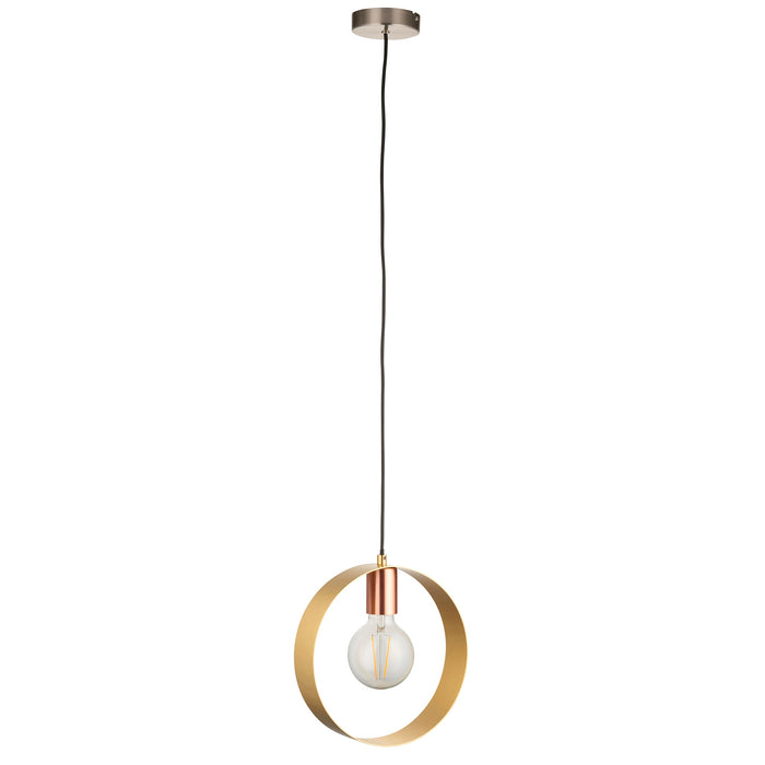 Endon 97664 Hoop 1lt Pendant Brushed brass, nickel & copper plate 10W LED E27 (Required) - westbasedirect.com