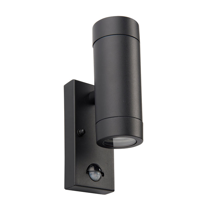 Saxby 97822 Odyssey PIR 2lt wall IP44 7W Satin black paint & clear glass 2 x 7W LED GU10 (Required) - westbasedirect.com