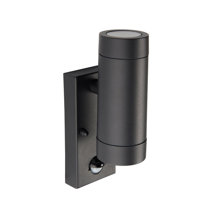 Saxby 97822 Odyssey PIR 2lt wall IP44 7W Satin black paint & clear glass 2 x 7W LED GU10 (Required) - westbasedirect.com