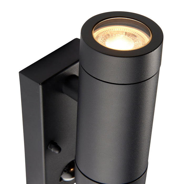 Saxby 97822 Odyssey PIR 2lt wall IP44 7W Satin black paint & clear glass 2 x 7W LED GU10 (Required) - westbasedirect.com