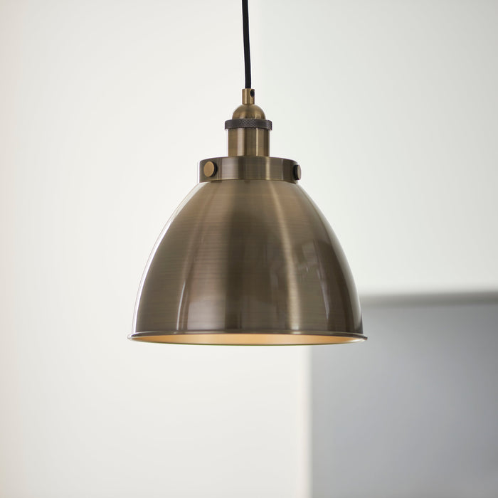 Endon 98745 Franklin 1lt Pendant Antique brass plate 10W LED E27 (Required) - westbasedirect.com