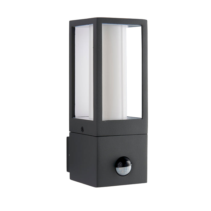 Saxby 99549 Lantern pIR IP44 7W Textured grey paint & opal pc 7W LED GU10 (Required) - westbasedirect.com
