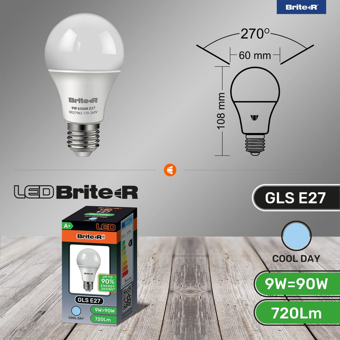 Brite-R 9W E27 ES GLS LED Bulb Cool White 6500K - westbasedirect.com