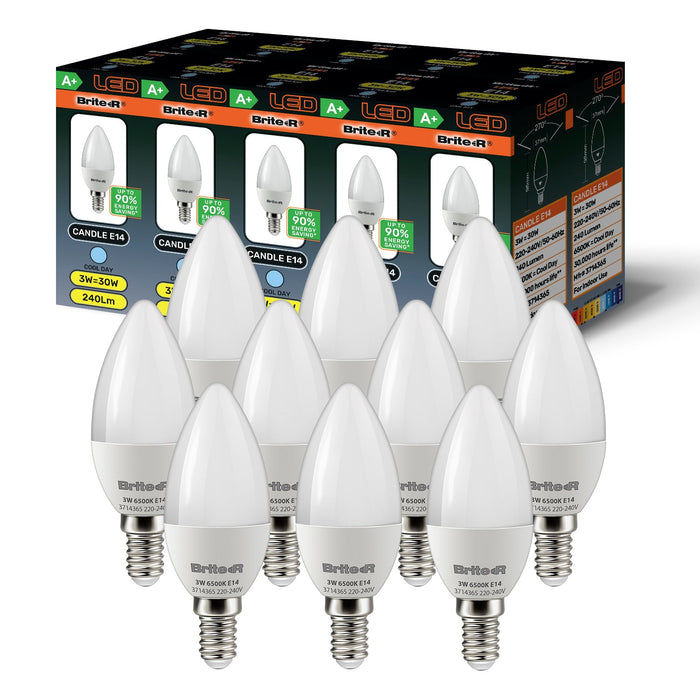 Brite-R 3W E14 SES Candle LED Bulb Cool White 6500K (10 Pack) - westbasedirect.com