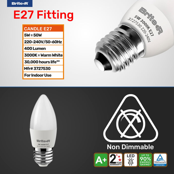Brite-R 5W E27 ES Candle LED Bulb Warm White 3000K - westbasedirect.com