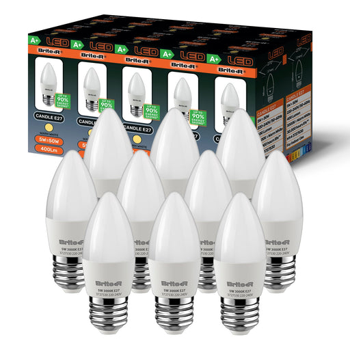 Brite-R 5W E27 ES Candle LED Bulb Warm White 3000K (10 Pack) - westbasedirect.com