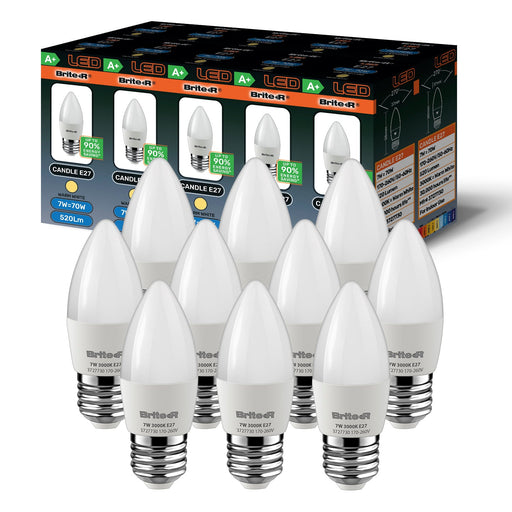 Brite-R 7W E27 ES Candle LED Bulb Warm White 3000K (10 Pack) - westbasedirect.com