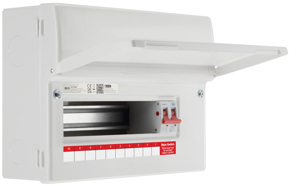 BG Fortress CF12M10 12 Module 10 Way Unpopulated Metal Consumer Unit with 100A Main Switch - westbasedirect.com