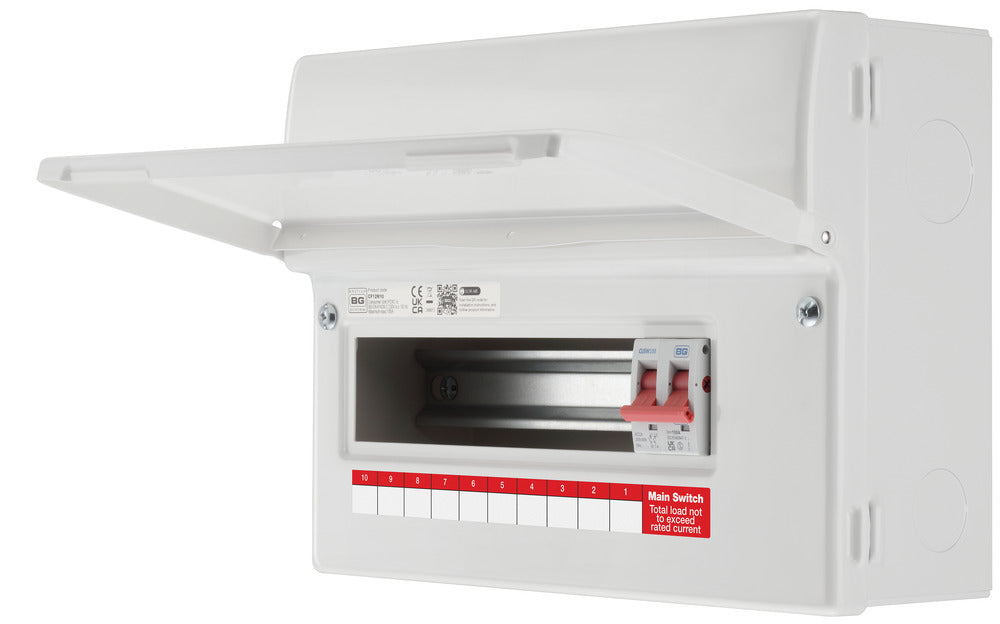 BG Fortress CF12M10 12 Module 10 Way Unpopulated Metal Consumer Unit with 100A Main Switch - westbasedirect.com