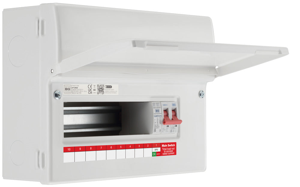 BG Fortress CF12MS9 12 Module 9 Way Unpopulated Metal Consumer Unit with 100A Main Switch & 1x SPD - westbasedirect.com