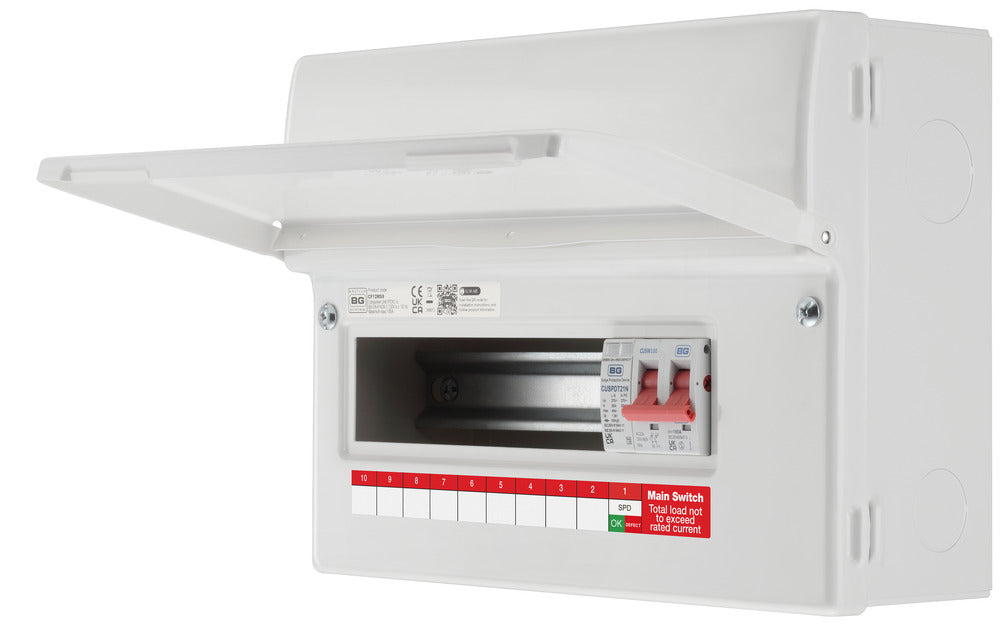 BG Fortress CF12MS9 12 Module 9 Way Unpopulated Metal Consumer Unit with 100A Main Switch & 1x SPD - westbasedirect.com