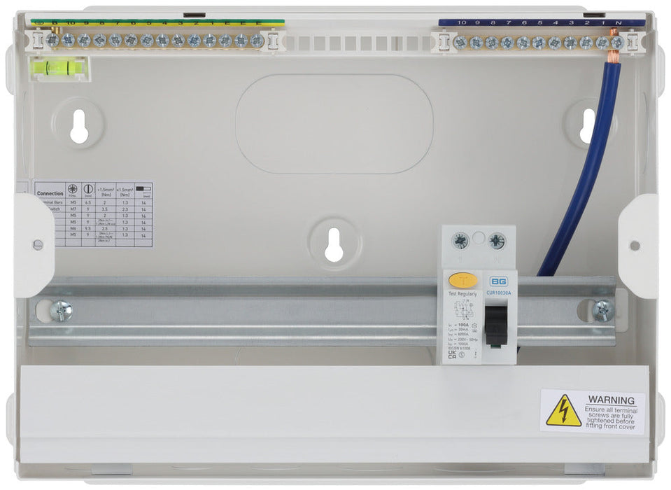 BG Fortress CF12R110 12 Module 10 Way Unpopulated RCD Incomer Consumer Unit with 1x 100A Type A 30mA RCD - westbasedirect.com
