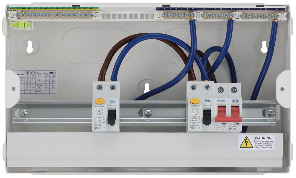 BG Fortress CF16D8810 16 Module 10 Way Unpopulated Dual RCD Consumer Unit with 100A Main Switch & 2x 80A Type A 30mA RCD - westbasedirect.com