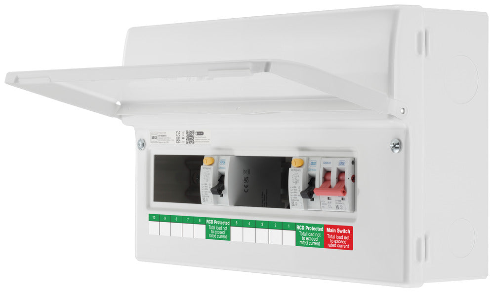 BG Fortress CF16D8810 16 Module 10 Way Unpopulated Dual RCD Consumer Unit with 100A Main Switch & 2x 80A Type A 30mA RCD - westbasedirect.com