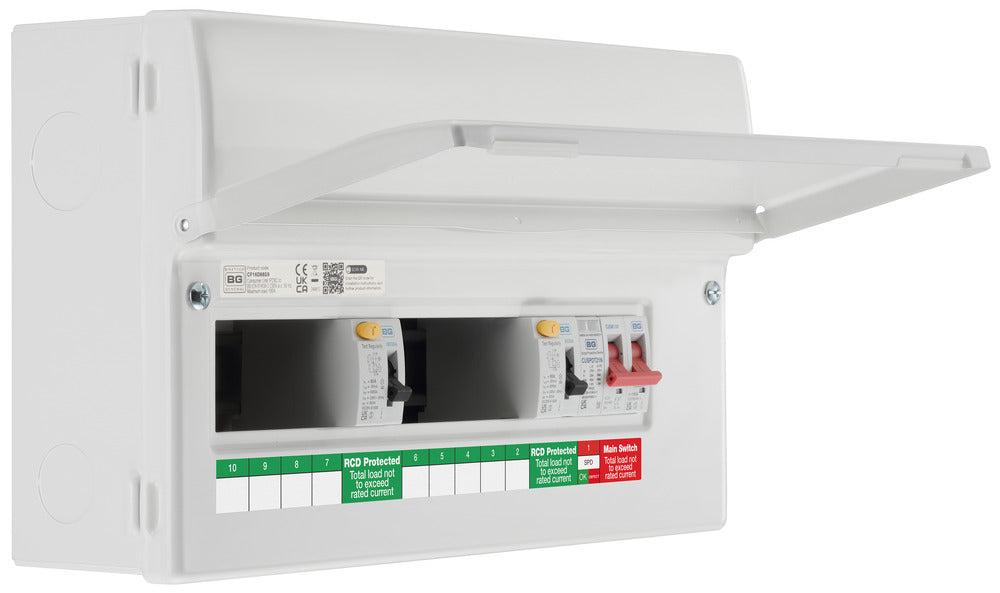 BG Fortress CF16D88S9 16 Module 9 Way Unpopulated Dual RCD Consumer Unit with 100A Main Switch, 2x 80A Type A 30mA RCD & 1x SPD - westbasedirect.com