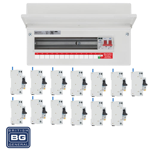 BG Fortress CF16MS13 16 Module 13 Way 100A Main Switch Consumer Unit with T2 SPD + 13 RCBOs - westbasedirect.com