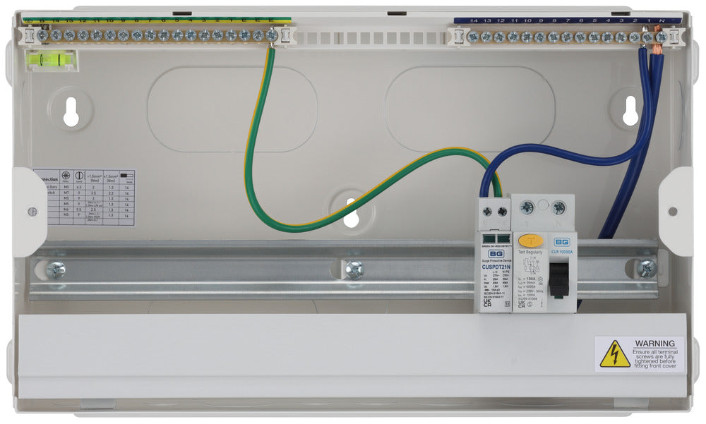 BG Fortress CF16R1S13 16 Module 13 Way Unpopulated RCD Incomer Consumer Unit with 1x 100A Type A 30mA RCD & 1x SPD - westbasedirect.com