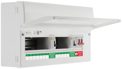 BG Fortress CF19D11S12 19 Module 12 Way Unpopulated Dual RCD Consumer Unit with 100A Main Switch, 2x 100A Type A 30mA RCD & 1x SPD - westbasedirect.com