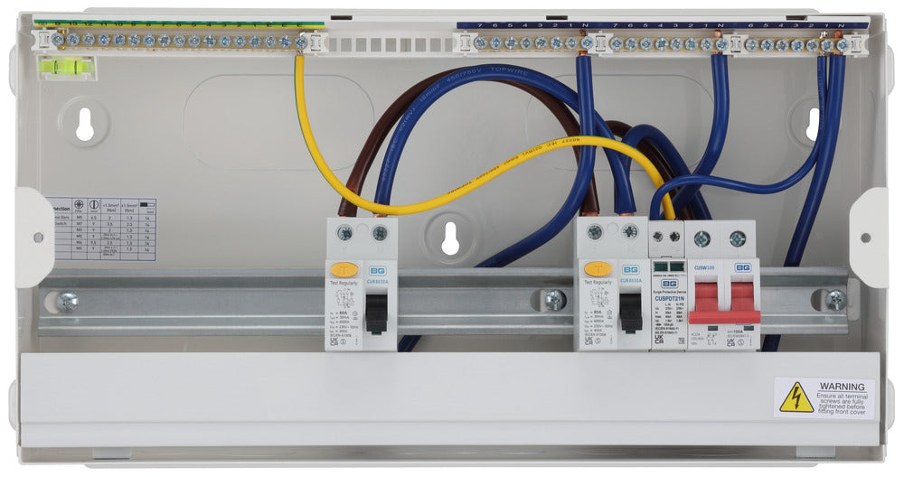 BG Fortress CF19D88S12 19 Module 12 Way Unpopulated Dual RCD Consumer Unit with 100A Main Switch, 2x 80A Type A 30mA RCD & 1x SPD - westbasedirect.com