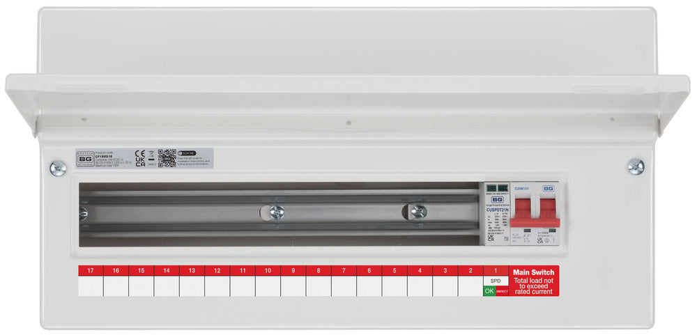 BG Fortress CF19MS16 19 Module 16 Way Unpopulated Metal Consumer Unit with 100A Main Switch & 1x SPD - westbasedirect.com