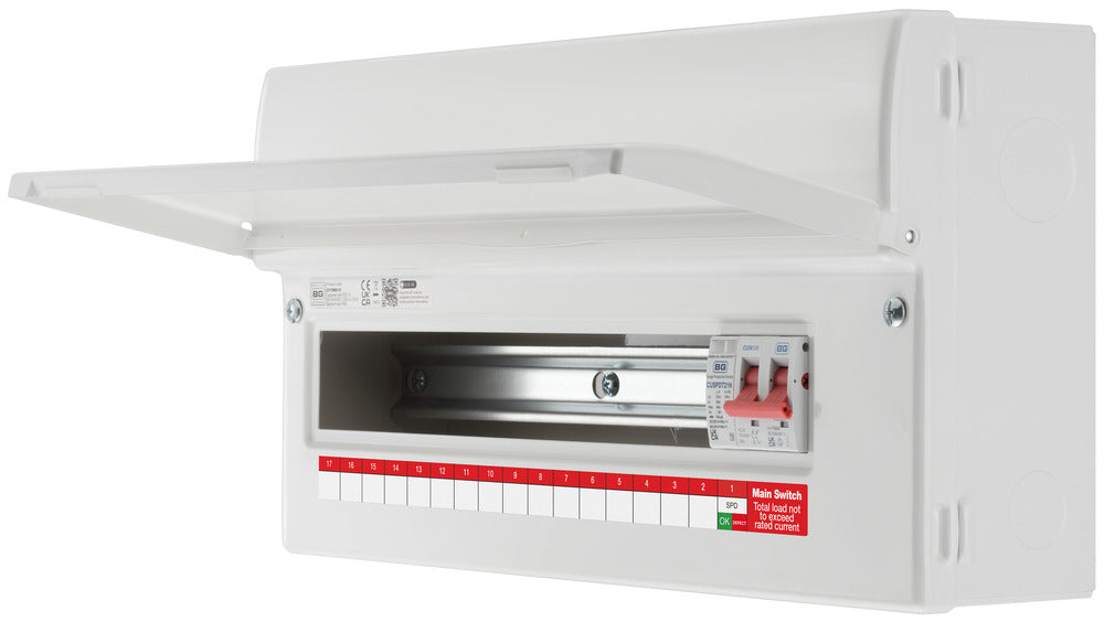 BG Fortress CF19MS16 19 Module 16 Way Unpopulated Metal Consumer Unit with 100A Main Switch & 1x SPD - westbasedirect.com