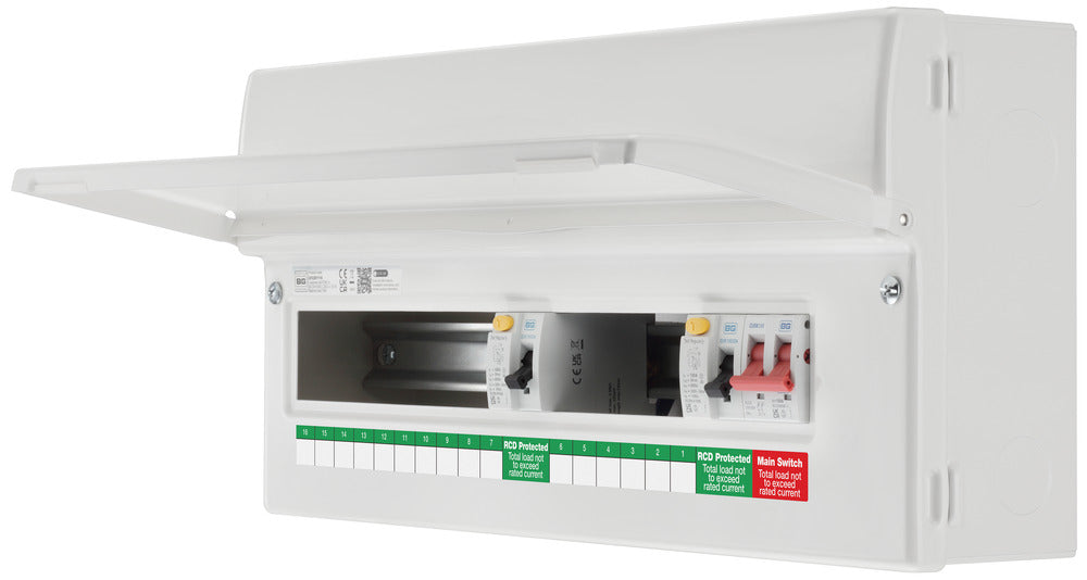 BG Fortress CF22D1116 22 Module 16 Way Unpopulated Dual RCD Consumer Unit with 100A Main Switch & 2x 100A Type A 30mA RCD - westbasedirect.com