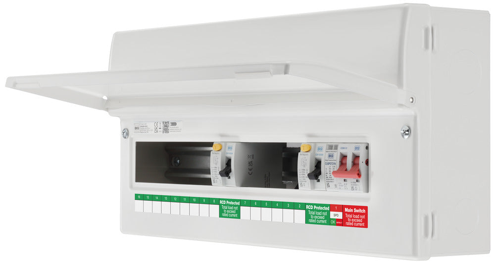 BG Fortress CF22D11S15 22 Module 15 Way Unpopulated Dual RCD Consumer Unit with 100A Main Switch, 2x 100A Type A 30mA RCD & 1x SPD - westbasedirect.com