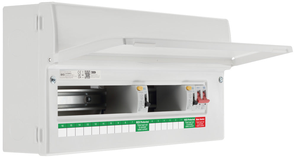 BG Fortress CF22D8816 22 Module 16 Way Unpopulated Dual RCD Consumer Unit with 100A Main Switch & 2x 80A Type A 30mA RCD - westbasedirect.com