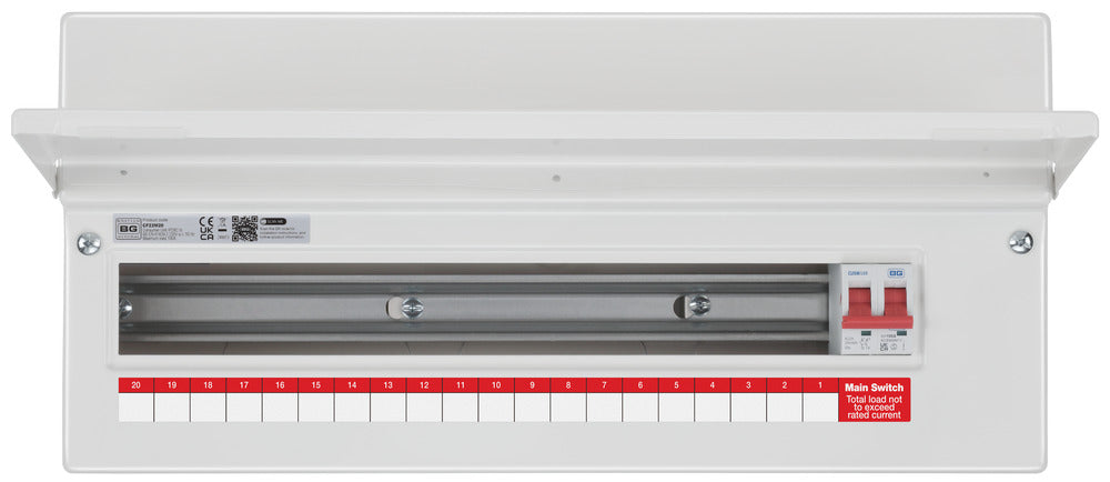 BG Fortress CF22M20 22 Module 20 Way Unpopulated Metal Consumer Unit with 100A Main Switch - westbasedirect.com