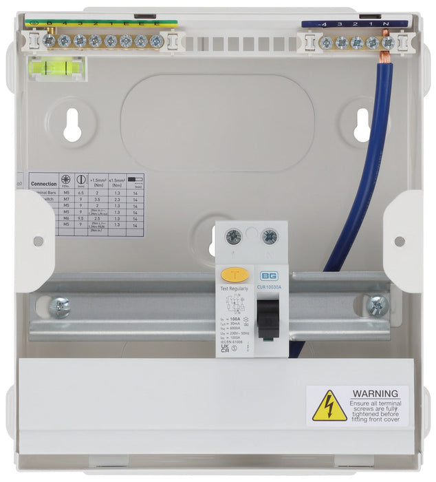 BG Fortress CF6R14 6 Module 4 Way Unpopulated RCD Incomer Consumer Unit with 1x 100A Type A 30mA RCD - westbasedirect.com