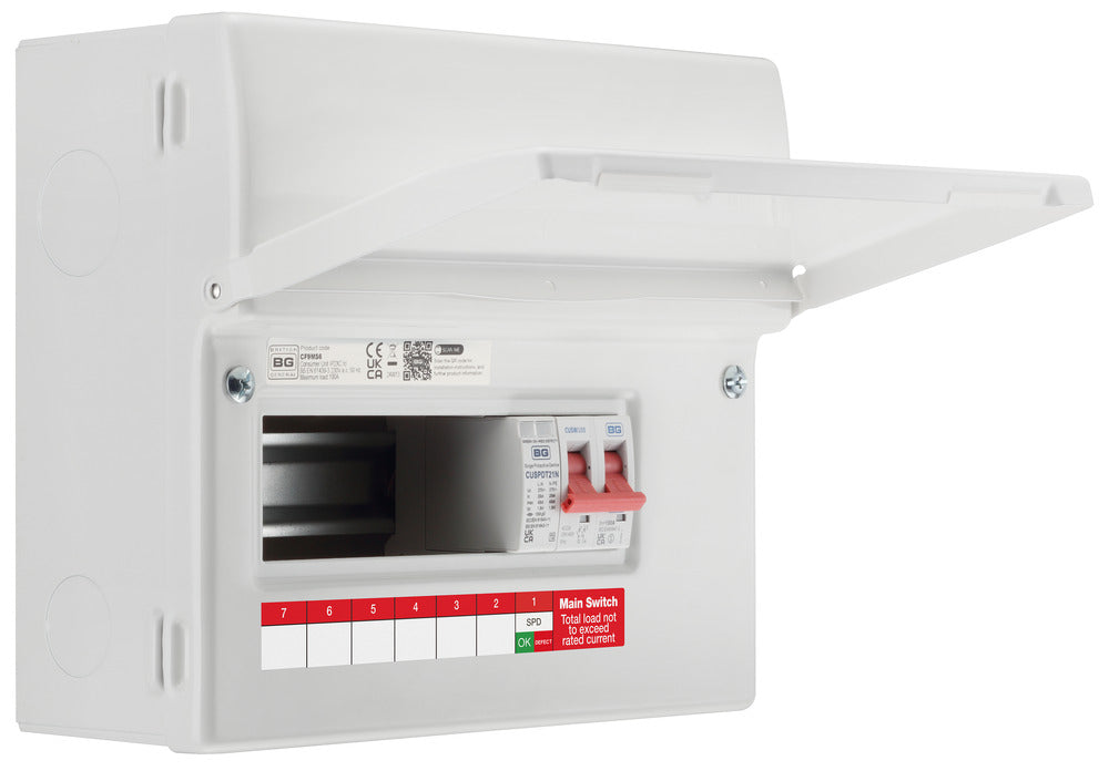 BG Fortress CF9MS6 9 Module 6 Way Unpopulated Metal Consumer Unit with 100A Main Switch & 1x SPD - westbasedirect.com