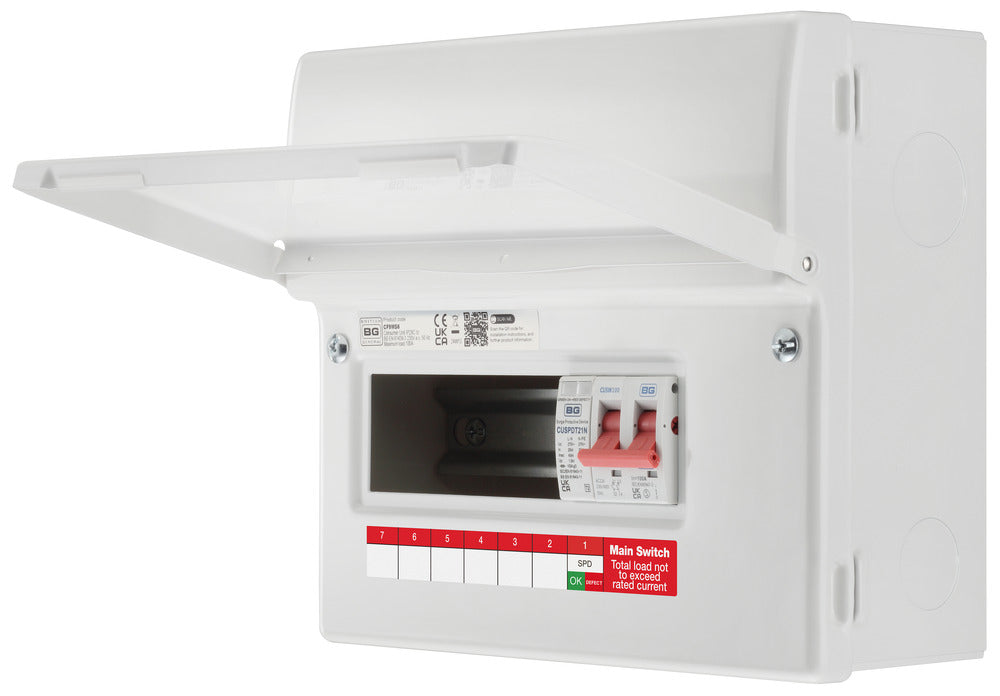 BG Fortress CF9MS6 9 Module 6 Way Unpopulated Metal Consumer Unit with 100A Main Switch & 1x SPD - westbasedirect.com