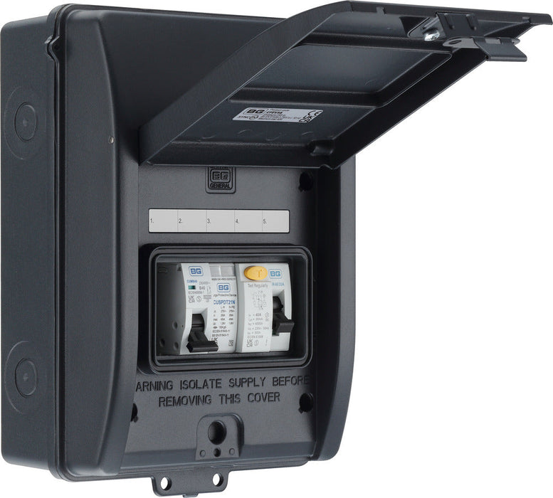 BG CFEV5A 5 Module IP65 Weatherproof Grey Metal EV Charger Circuit Protection with 40A 30mA Type A RCD, 40A B Curve MCB & Type 2 SPD - westbasedirect.com