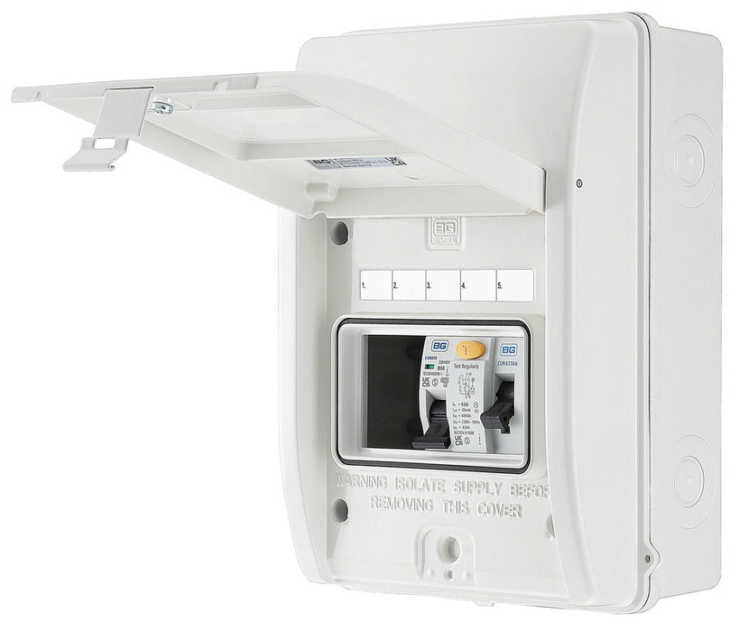 BG CFSHOW1A Metal Shower Kit - IP65 Metal Enclosure, 63A Type A 30mA RCD, 50A MCB - westbasedirect.com