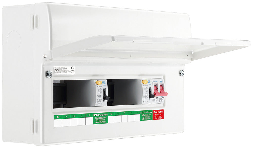 BG CFUD1000010A BG 16 Module 10 Way Unpopulated + 100A Switch, 2x100A Type A 30mA RCD - westbasedirect.com