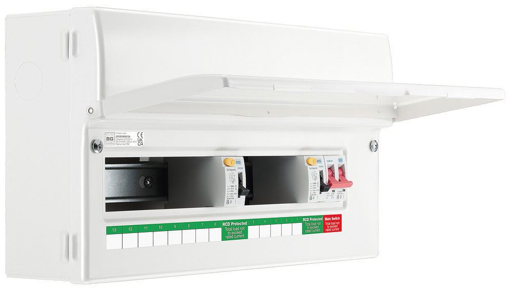 BG CFUD1000013A BG 19 Module 13 Way Unpopulated + 100A Switch, 2x100A Type A 30mA RCD - westbasedirect.com